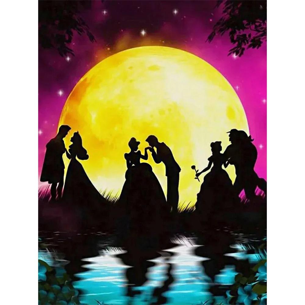 

Disney Cartoon Diamond Painting Disney Princess and Prince Moonlight Romantic Illustration 5D DIY Art Cross Stitch Kit Mosaic Embroider yHomeDecorGift Round 20x30cm