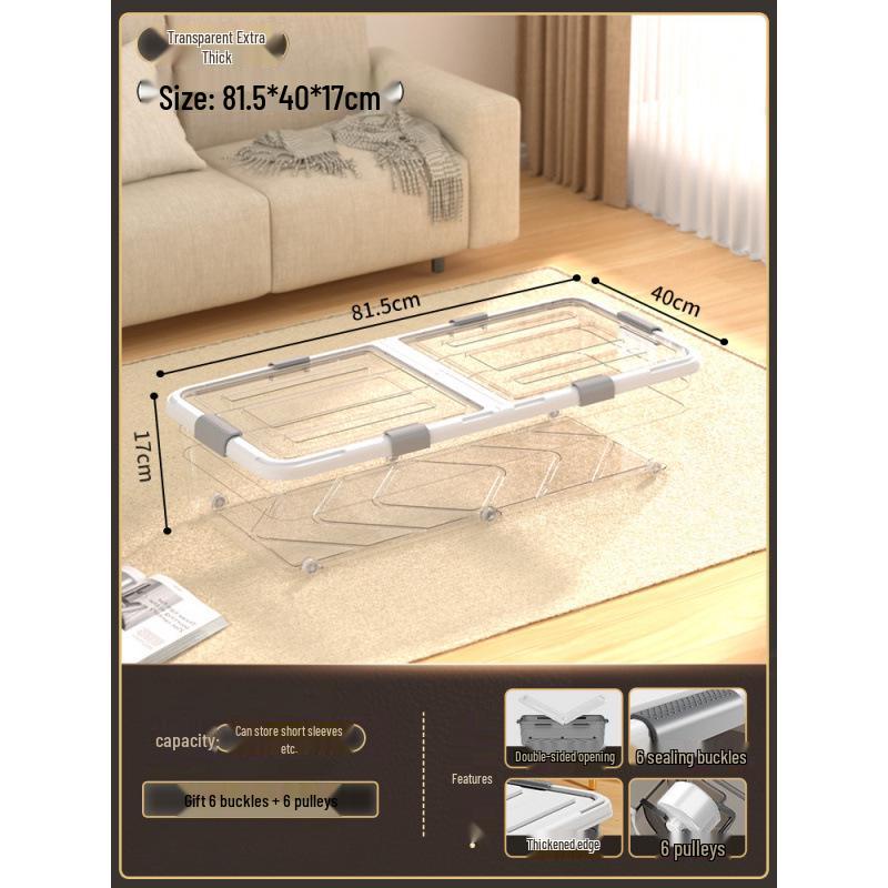 Large Capacity Transparent Under-Bed Storage Box with Wheels