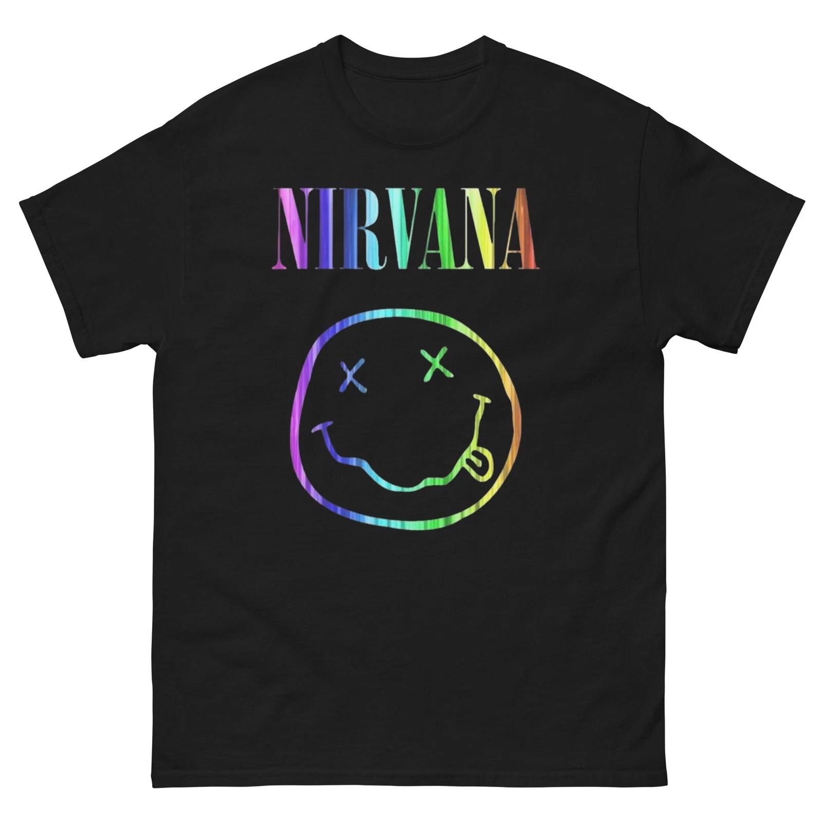 Nirvana Smiley Rainbow Shirt Vintage Grunge Tee Y2K Colorful Graphic S