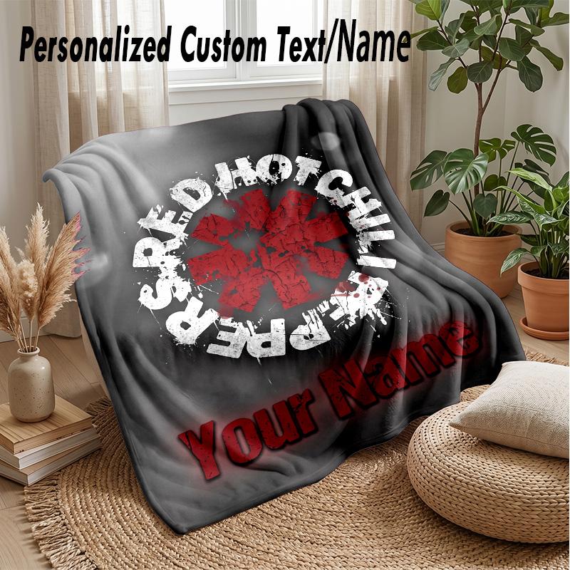 Red Hot Chili Peppers Custom Flannel Throw Blanket Print Your Name Text Soft Warm Blanket Holiday Present