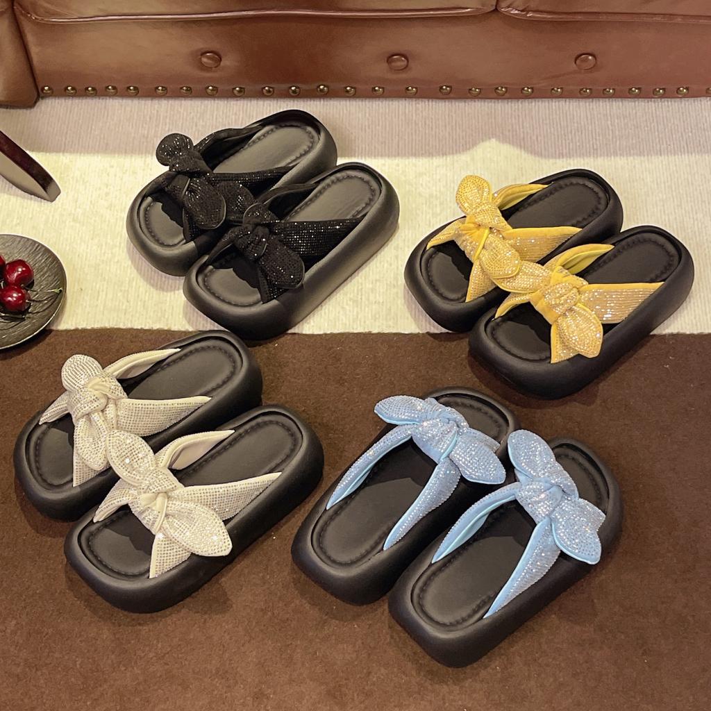 Bow Thick-soled Women's Outer Wear Korean Version Slippers 2025 Summer New Fashion Fairy Style Versatile Outer Wear Sandals Tide