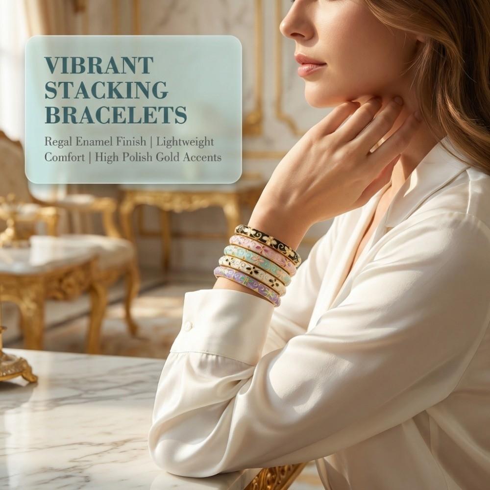 Traditional Vintage Cloisonne Bangle Classic Women's Hand Bracelet Hollow Out Flower Bangle  Girls