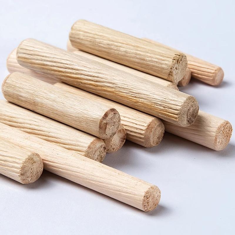 100Pcs/Pack Round Wooden Dowel Pins 6*40Mm 8*40Mm 10*40Mm Cabinet Drawer Round Fluted Diy Woodworking For Dowel Jigs Drill