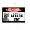 Pet Shop Warning Sign Beware of The Attack Cat Metal Sign Animals Tin Plate Pet Shop Wall Sticker Decoration Vintage Home Decor