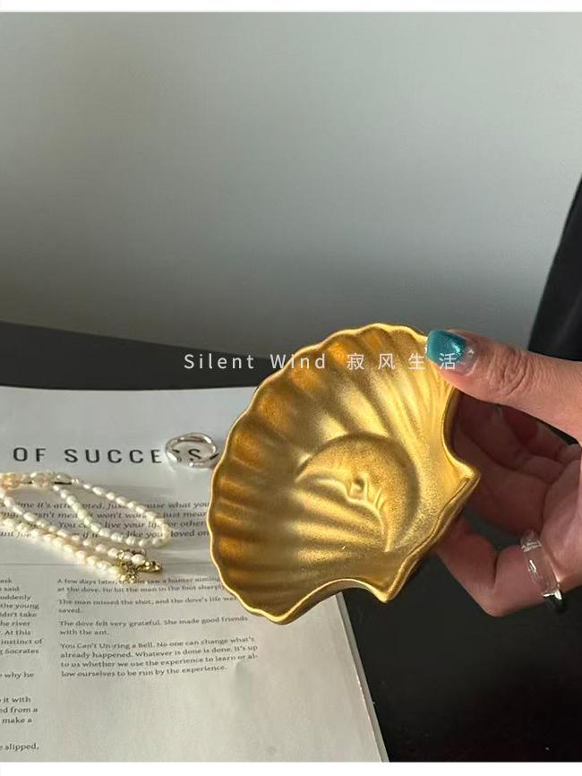 Retro Style Shell Shape Ceramic Tray Jewelry Storage Plate Tray,Gilding Ceramic mini ring, necklace, earring storage tray