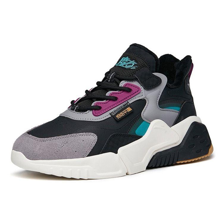 Anta Magic Cube Synthetic Leather Fleece Non-Slip Wear-Resistant Warm Low-Top Dad Shoes Men Sneaker Black Gray 112148808-7