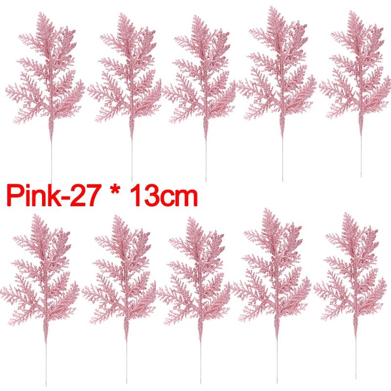 10/5PCS Christmas Glitter Artificial Pine Branches Xmas Tree Hanging Ornament Leaves Fake Plants Flower New Year Home Decoration