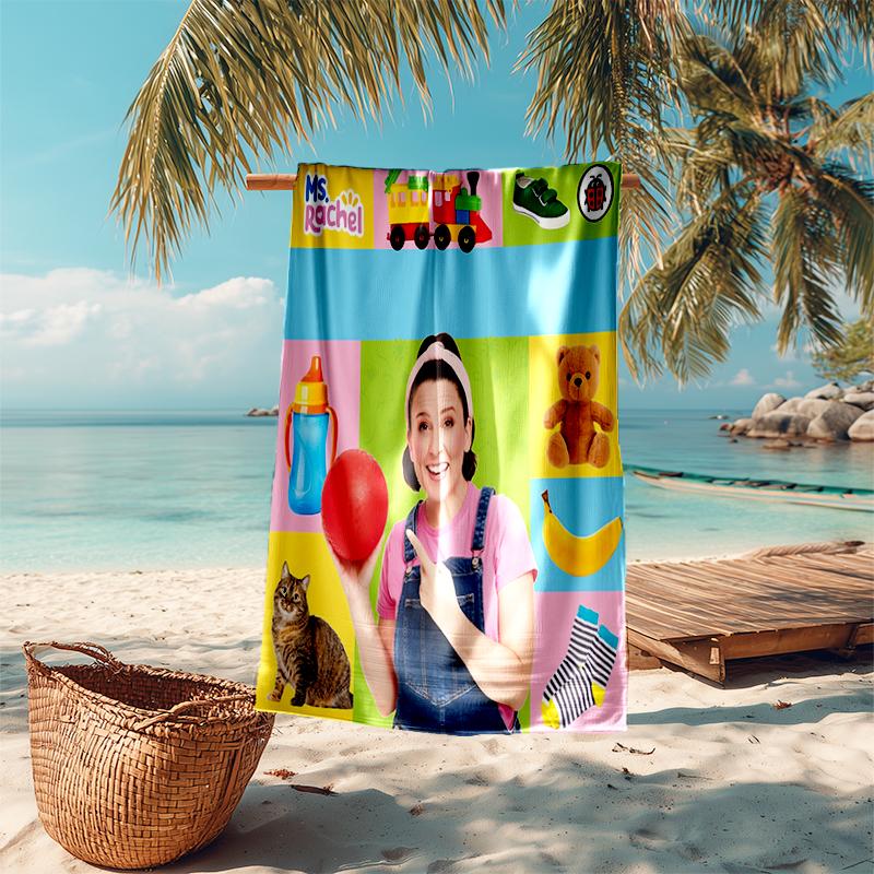 Beach Towel with Ms. Rachel1 Pattern - soft,absorbent,machine washable Lightweight&Modern,swimming,Travel Essentials