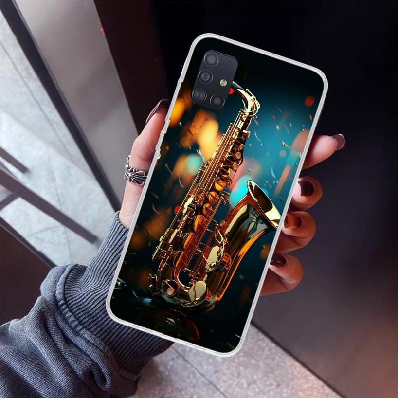 Music Saxophone Instrument Phone Case For Samsung Galaxy A52 A51 A50S A32 A22 A12 A02S A72 A71 A31 A70 A30S Note 20 Ultra 10 Plu