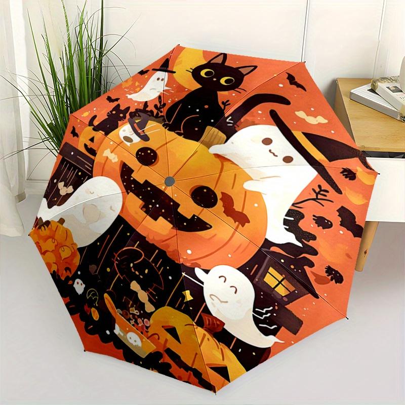 

1pc Cats & Ghosts & Pumpkins Halloween Automatic Folding Umbrella - 3 Folding Design, Vivid Cartoon Pattern, Suitable for Outdoor Activities