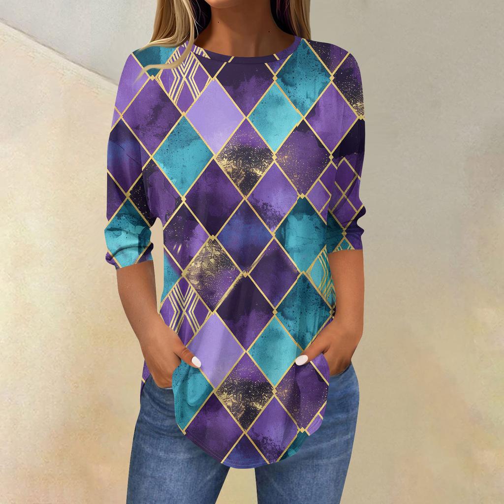 Camisetas para mujer Manga 3/4 Camisas Color Sólido Jersey Verano Primavera Tops Blusas