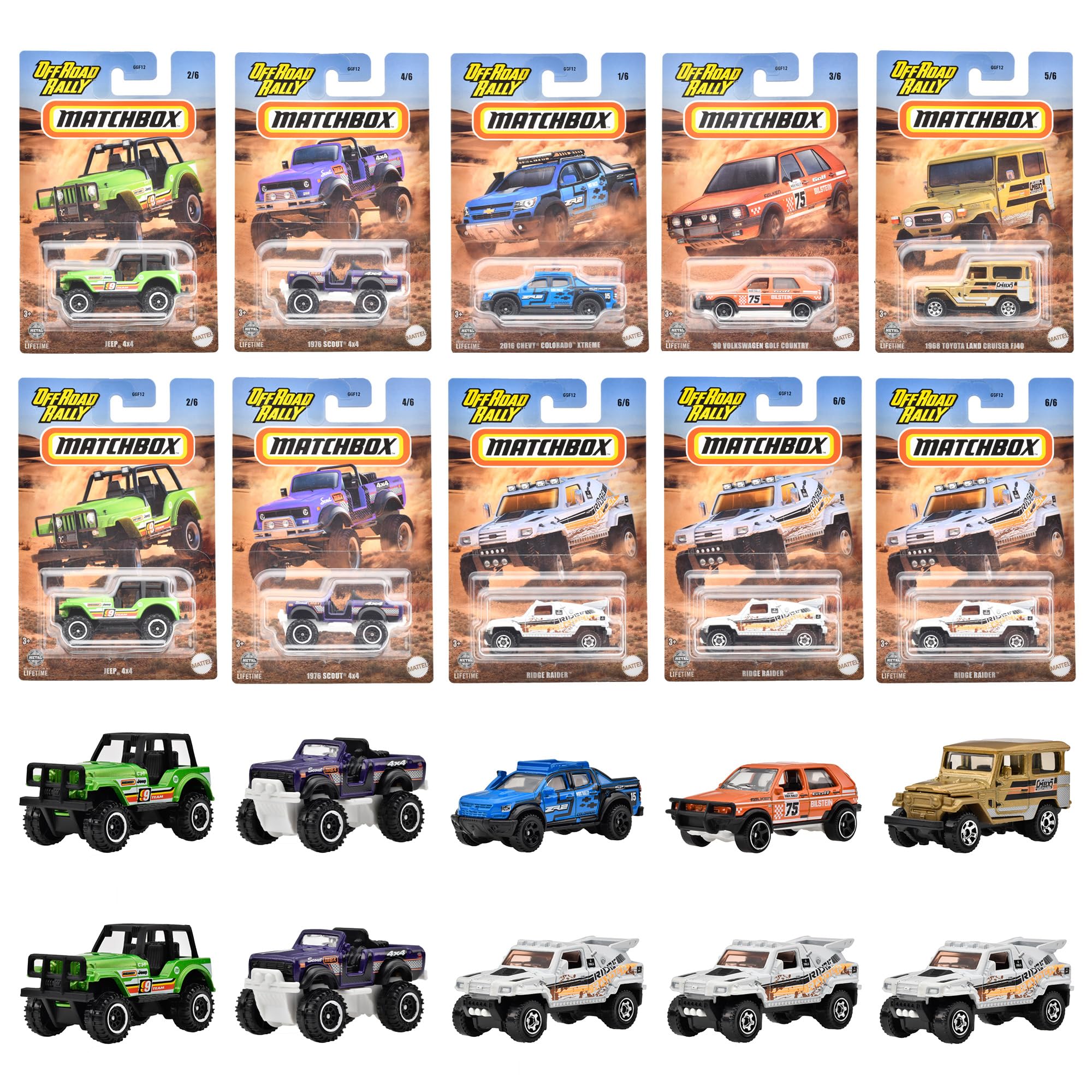 

Matchbox Theme Assortment - Off-Road Rally Vehicle Toys, 10 Mini Cars, Box Set, Ages 3 and Up, 987C-GGF12