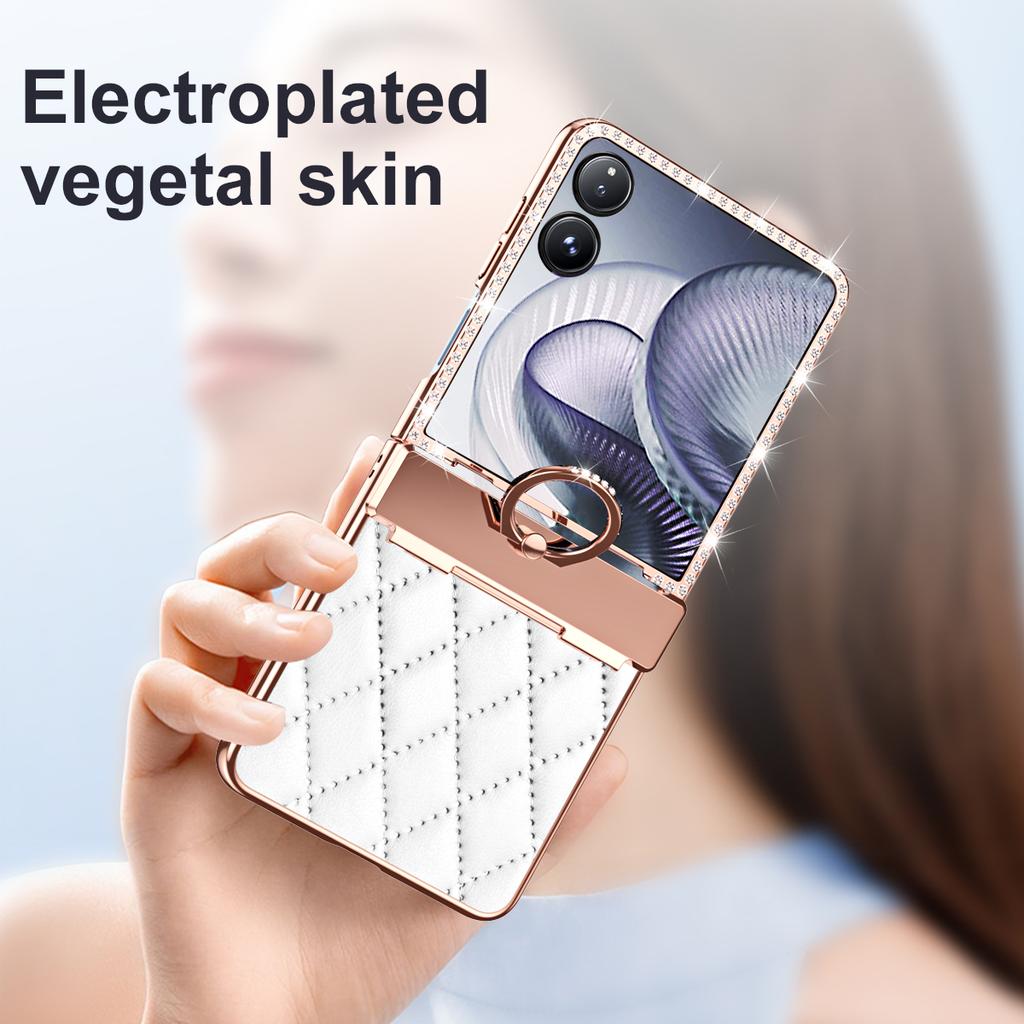 For Xiaomi Mix Flip 2 Case Ring Holder Rhinestone Leather+PC Cover with Rear Screen Film