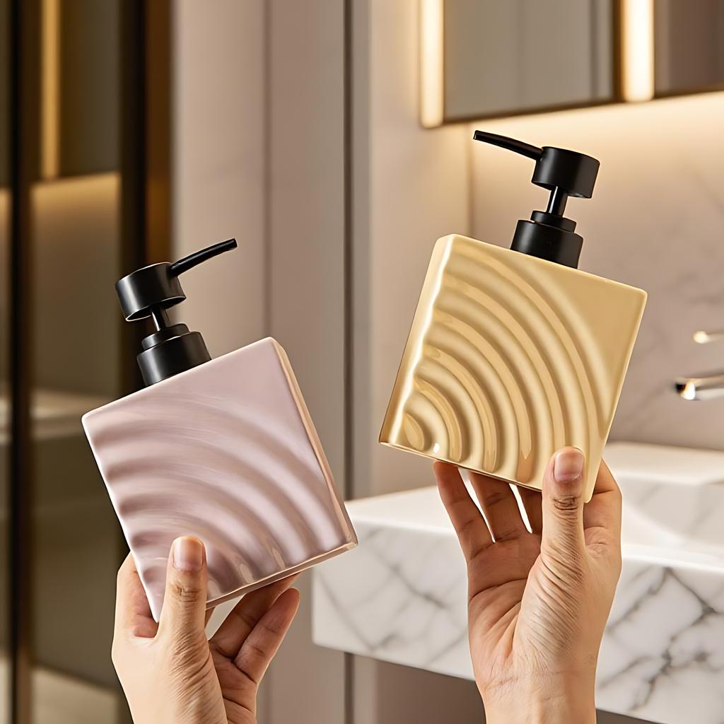 Modern Wave Stripe Ceramic Lotion Bottle Hotel Bathroom Shampoo Shower Gel Dispensing Bottle Square Press Soap Dispenser Bottle
