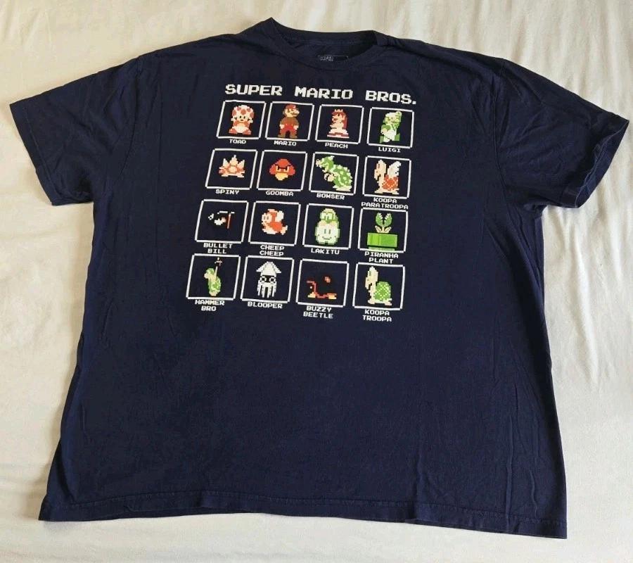 Super Mario Bros Pixel 16 Characters Men s Graphic Print T-Shirt Navy Blue XXL 4XL