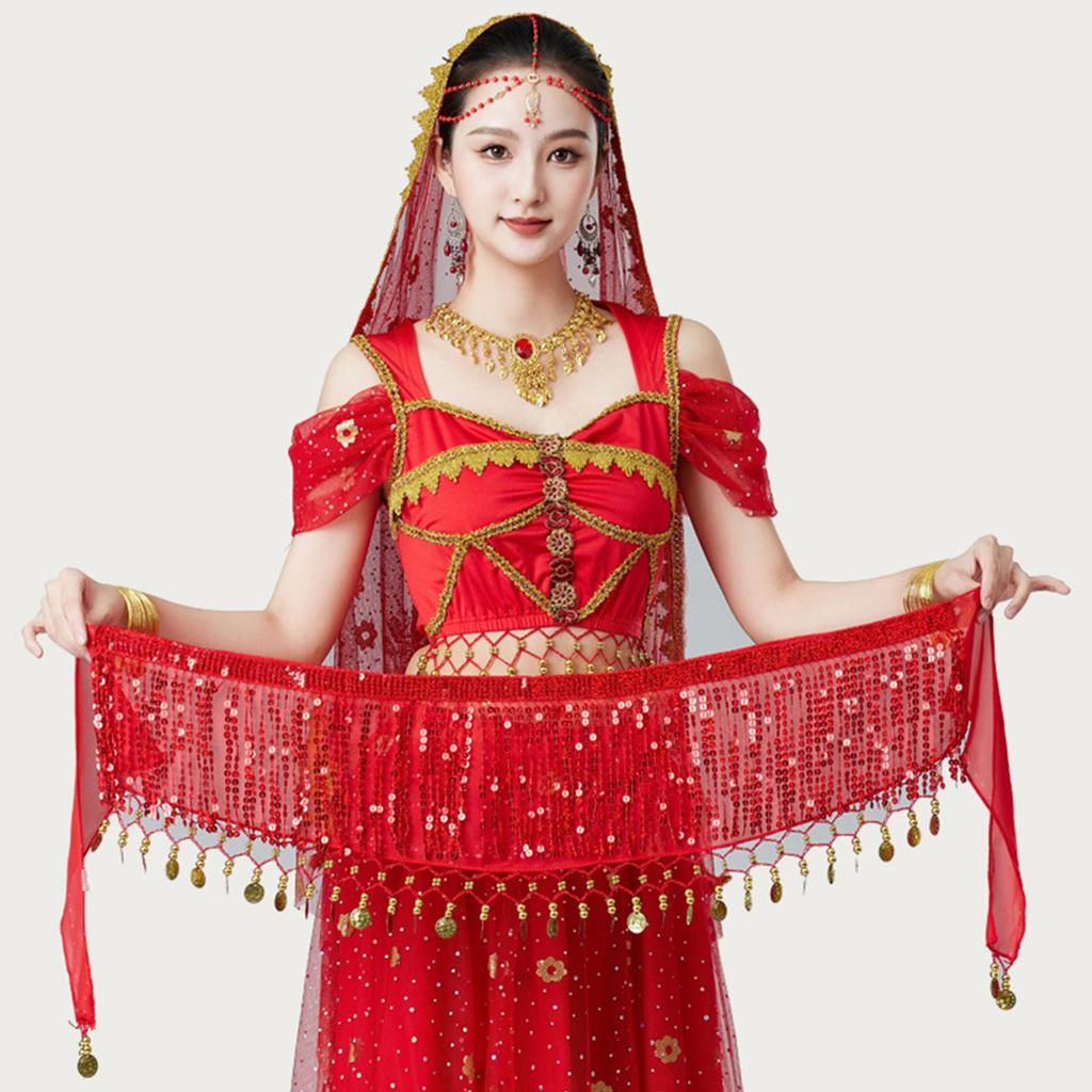 Damen Hoch taillierter sexy Pailletten-Halbrock Taillen-Accessoires Pailletten-Bauchtanz-Taillenschal