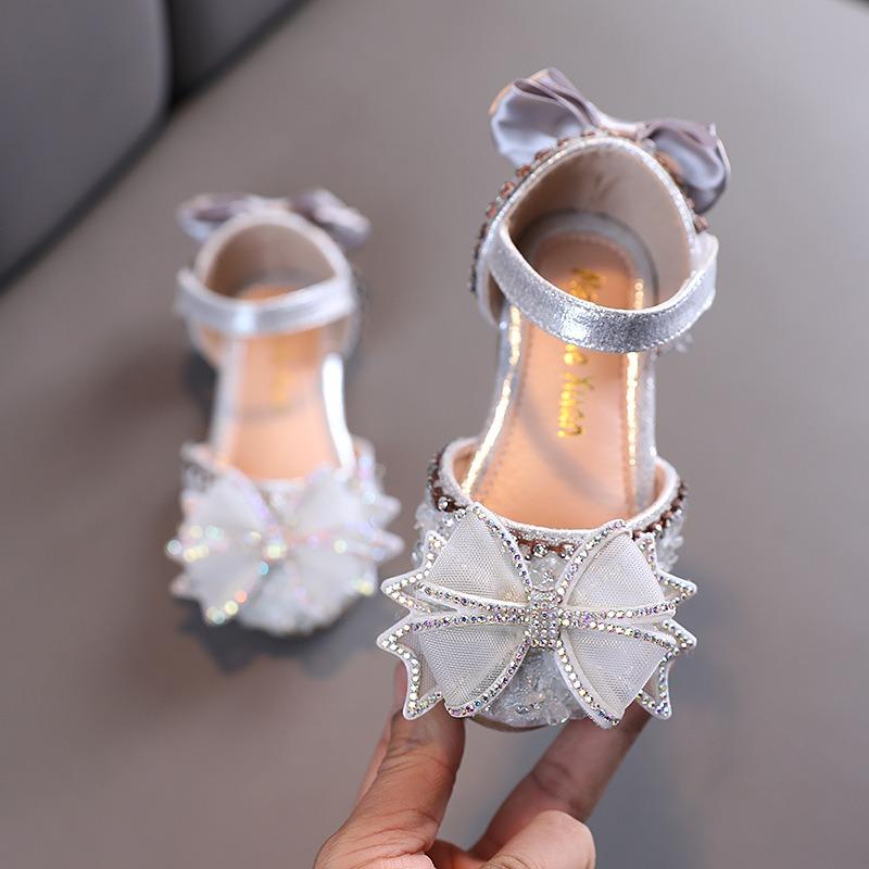Summer Bow Korean-style Rhinestone Soft Sole Girls' Sandals Princess Shoes Children's Shoes Spring Style Girls' Leather Shoes