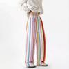 Esclusivi pantaloni casual a vita elasticizzata a righe arcobaleno stile retrò americano, gamba larga, per uomo e donna, larghi e versatili, pantaloni a spazzare il pavimento