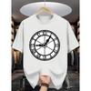 European Size 1pc Men'S Casual Crew Neck T-Shirt with Clock Print, Cotton Knit Fabric, Slight Stretch,Regular Fit for Summer-Fashionable Short Sleeve