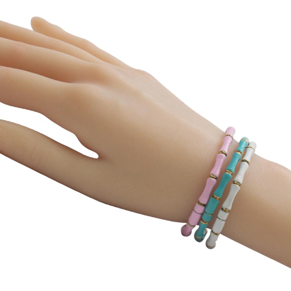 Gold Bamboo Pattern Women's Bracelet with Colored Epoxy Resin