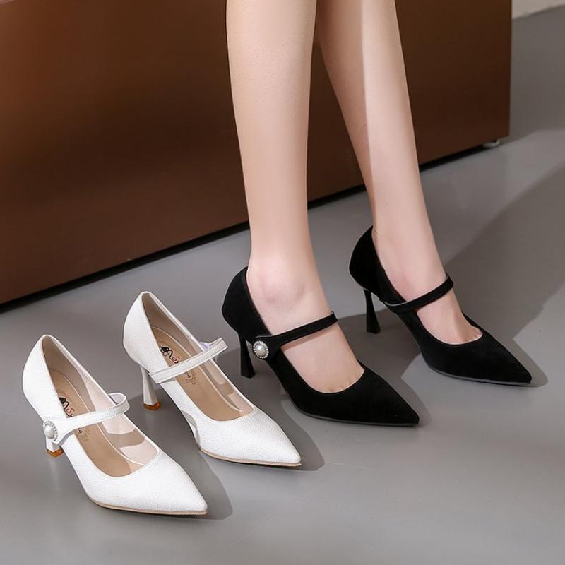 Spring and Summer Women's Casual High-heeled Shoes Leather Shoes Temperament Comfortable Wear-resistant High Heels