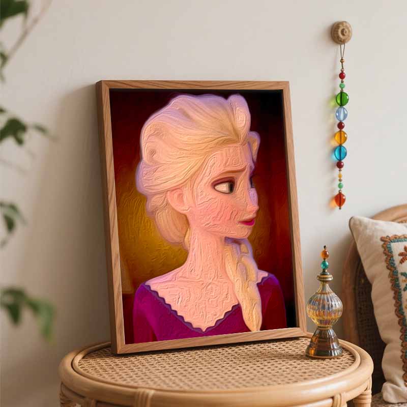 Disney Oil Painting DIY Digital Painting Beautiful Ice Queen Character HandPainted Wall Art for Living Room and Entryway.