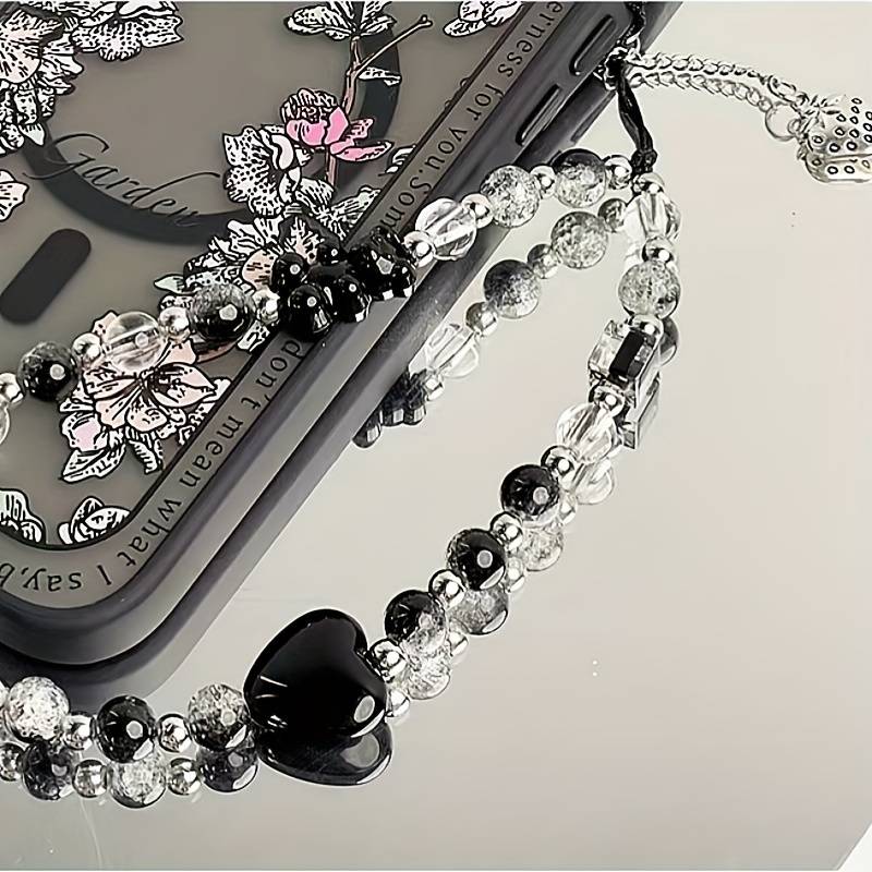Black Love Bear Phone Chain Charm Hand Strap Cord Keycord Cellphone Lanyard Girl Keychain Mobile Phone Case Hanging Chain