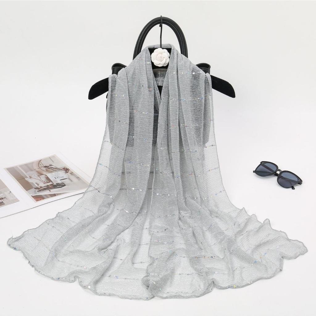 1 Stück Frühling und Herbst Damen Hoch elastische Paillettenketten Schal, Dochtsilk Langes Tuch, Indisches Tuch, Schiebesilktuch
