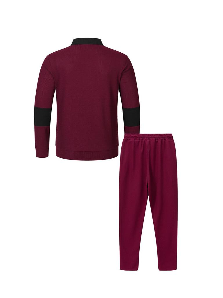 2025 Men's Autumn Waffle Sweatshirt & Pants Set - Casual Long Sleeve Lapel Design