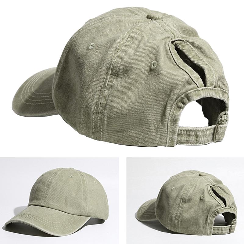 1 Stück Damen Einfache Baumwolle Weich Lochdurchführung Gewaschen Hoher Pferdeschwanz Hut Oberteil Baseballkappe