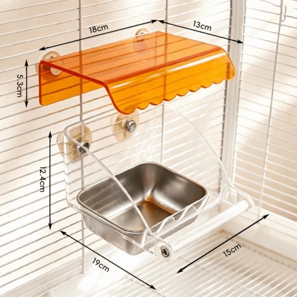 Cage Mounted Parrot Cage Feeder Roof Canopy Bird Food Container for Small Parrots