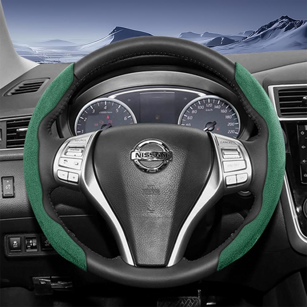 Suitable for p444 Sports Suede Steering Wheel Cover with Split Snap-On Design for Rogue X-Trail Kicks Qashqai Sentra Almera Versa Sunny Altima 444p