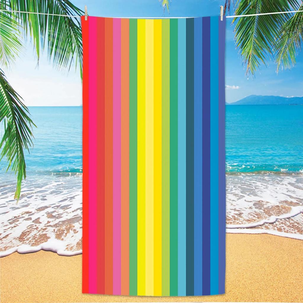 Striped Beach Towel, Digital Printing Thin Quick-Dry Anti-Sand Microfiber Lightweight for Swim Yoga Travel Gym Gift