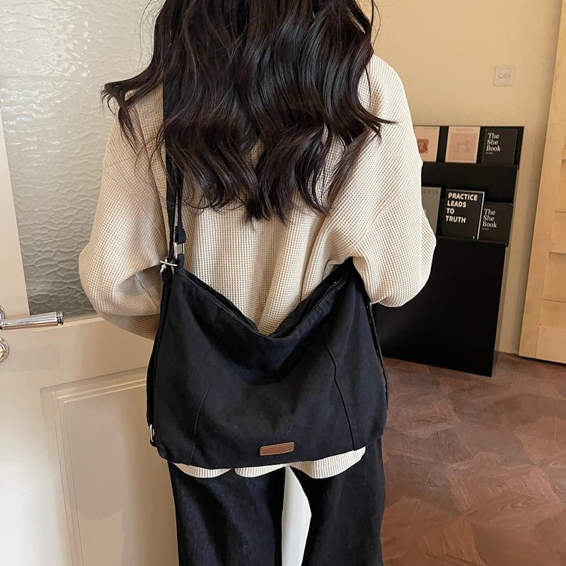 Fashi Lightweight Solid Color Canvas Zipper Shoulder Bags 2026 Sewing Thread Casual Versatile Women's Crossbody Bags