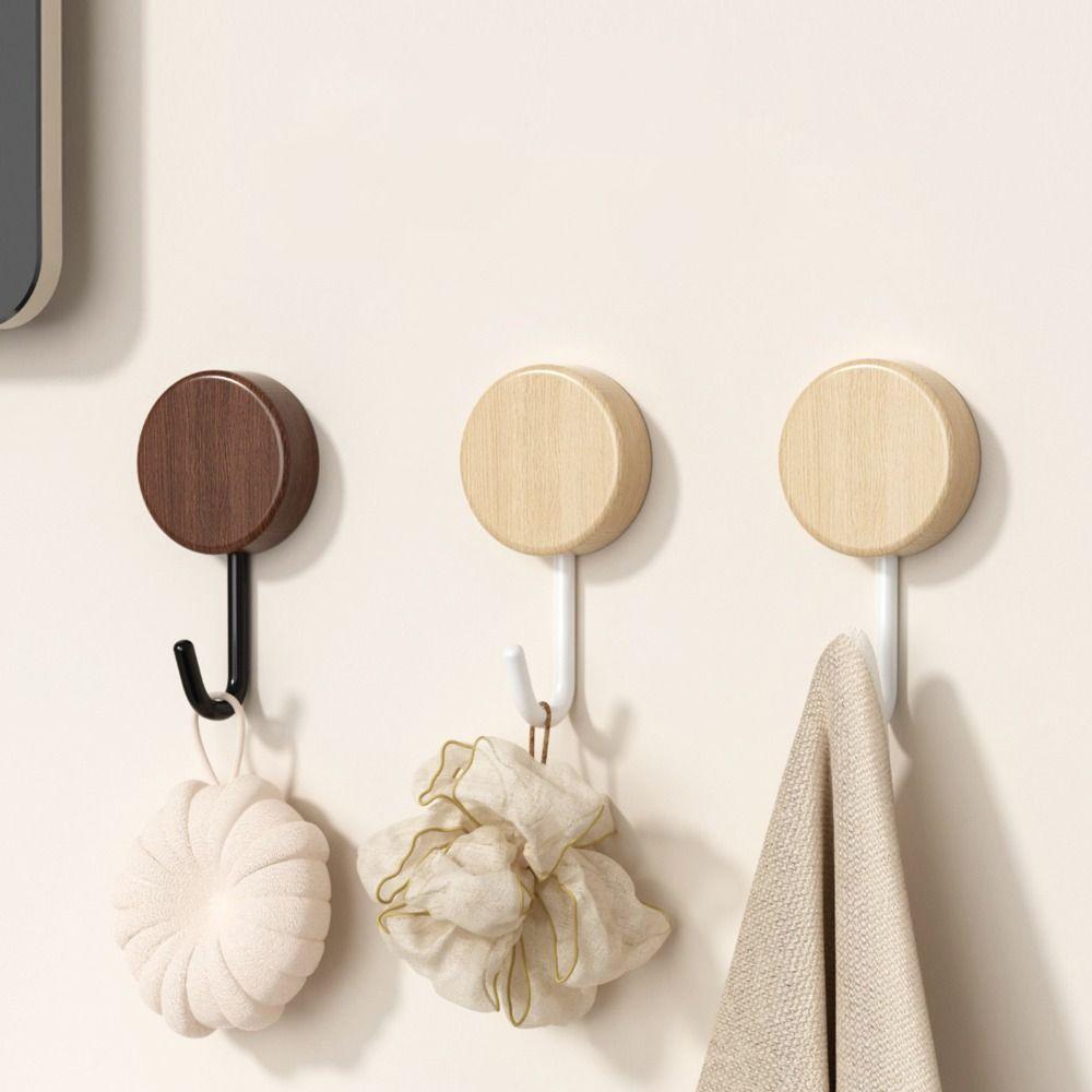 Self-Adhesive Wall Mount Hook No Drilling Bathroom Hook Space Saving Wood Hook  Door Hanging