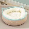 All Season Cat Bed Basket with Cushion Cotton Rope Handwoven Pet Spacious Breathable Ear for Indoor Cats Stretch Space