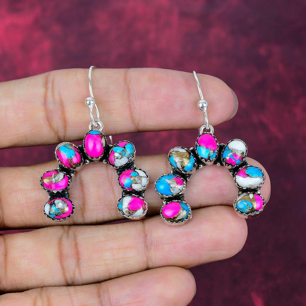 Cotton Candy Turquoise Handmade Gemstone Earrings, 925 Solid Sterling Silver Earrings Antique Jewelry, Gift for Introverted