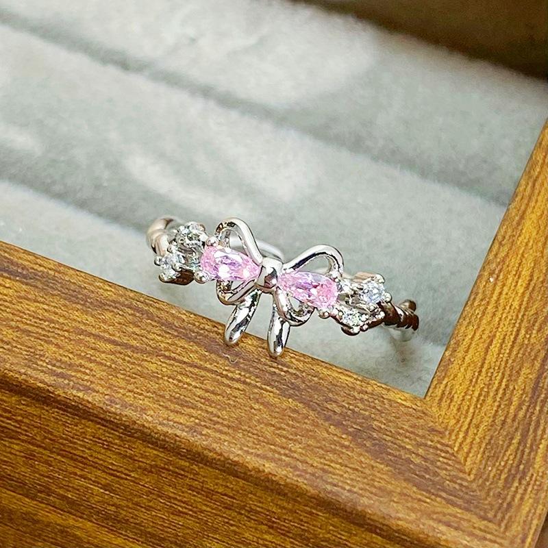 Überraschungsbox Süßer Rosa Zirkon Mädchen Herz Öffnungsring Schmetterling Stern Nische Stapelbares Tragen High-End Ring