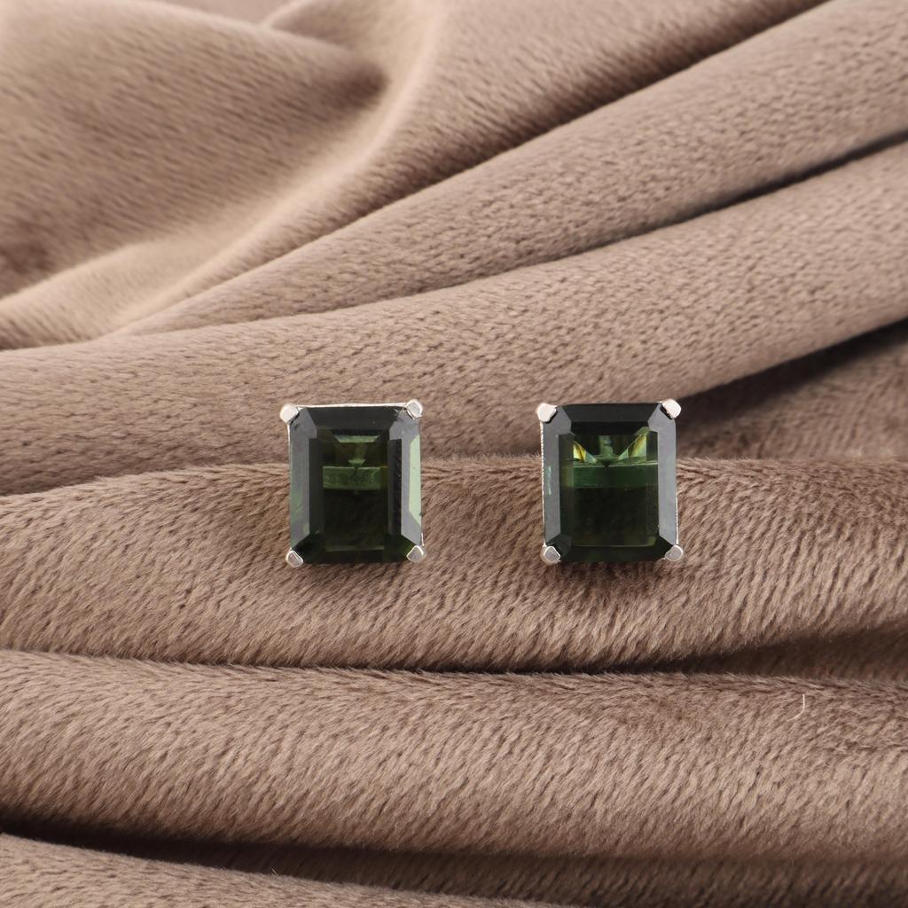 Green Tourmaline Gemstone 925 Sterling Silver Handcrafted Jewelry Wedding Stud Earrings 0.4" For Her EE-179-11