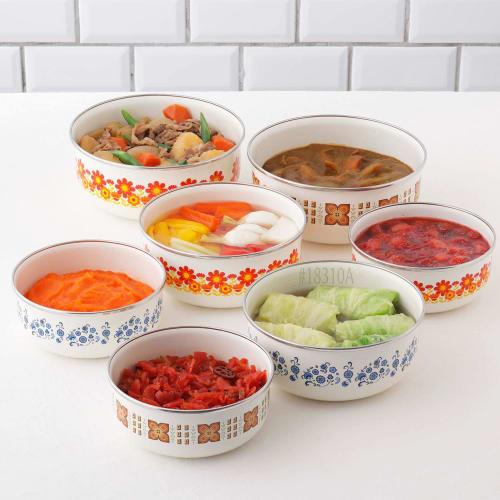 Fuji Horo Round Enamel Storage Container, 18cm, Showa Retro Memories Sunflower Design, FJ-18CF SF