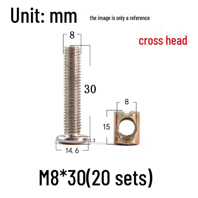 Nickel-Plated Phillips Hex Socket Crib Screw & Nut Set, M6/M8