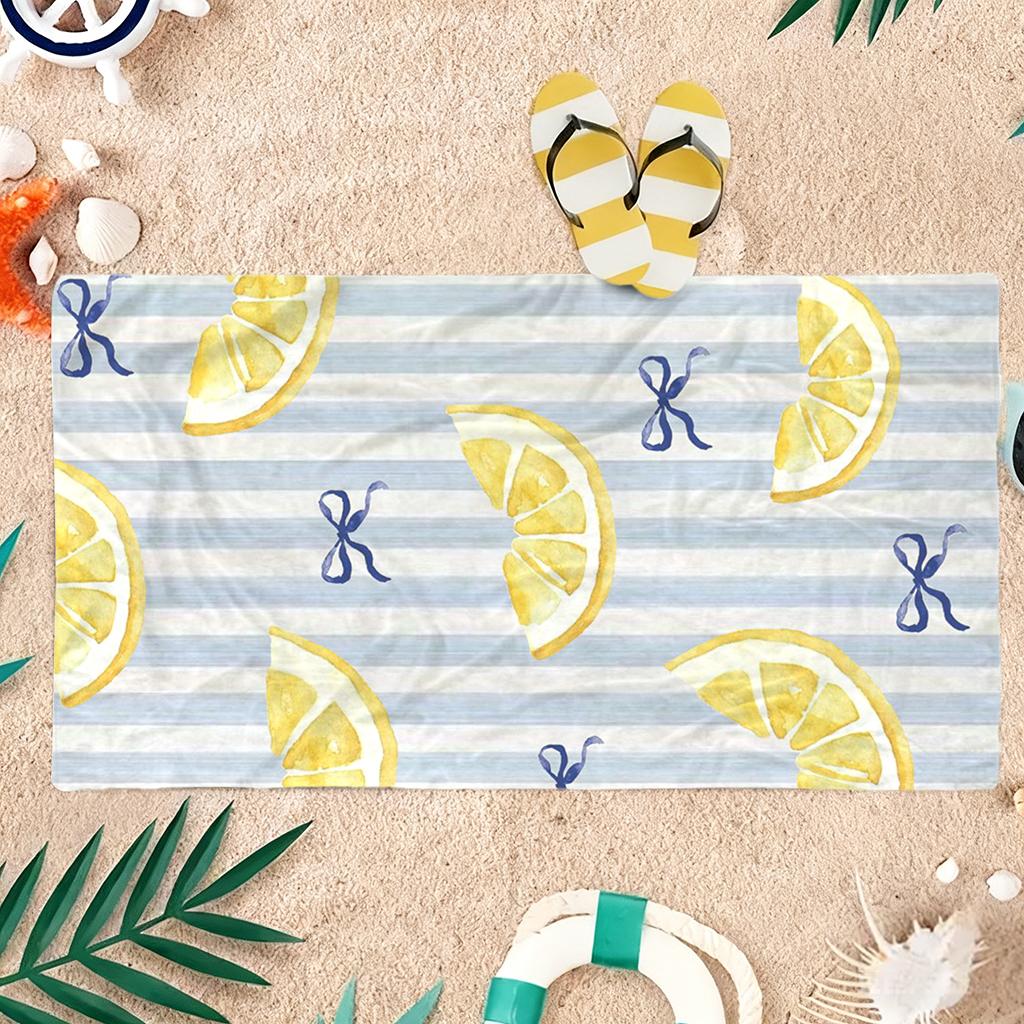 1pc Lemon Bow Stripes Beach Towel Quick-drying Super Absorbent Suitable for Swimming Beach Pool Gym Yoga Summer Gift for Friends