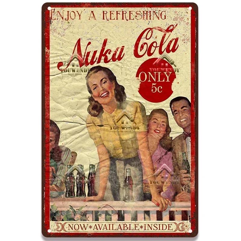 Nuka Cola Drink Posters Metal Sign - Ultimate Wall Decor for Pub Gaming Vibes, Retro Game-Themed Metal Art