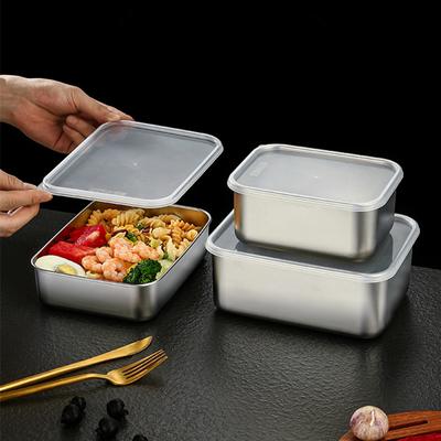 304 Stainless Steel Fresh-Keeping Food Storage Tray with Lid Refrigerator Fruits Sealing Box Meal Case Kitchen Bento Container