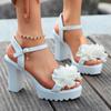 Fashion 2025 Summer Plus Size Women's Platform Sandals Outdoor Floral High Chunky Heels Buckle Strap Sandals for Versatile Party Dress
