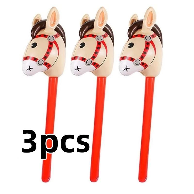 1-3pcs Inflatable Horsehead Stick Inflatable Balloon Cowboy Cowgirl Farm Animal Theme Birthday Party Decoration Children's Toys