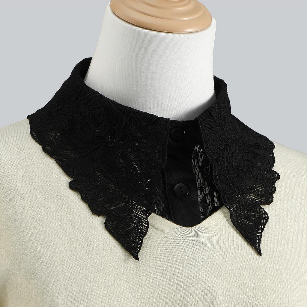 Fashion Floral Lace Front Tie Fake Collar For Women White Stand Detachable Collar Girls Vintage Clothing Accessory Blouse Collar
