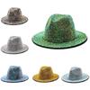 Zimní Pánský Dámský Fedora Klobouk s Kamínky Noční Klub Široký Okraj Plstěný Panama Klobouk