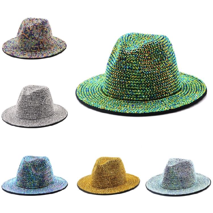 Zimní Pánský Dámský Fedora Klobouk s Kamínky Noční Klub Široký Okraj Plstěný Panama Klobouk