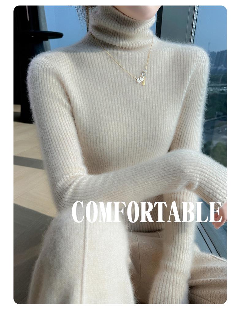 Women's 100% Pure Wool Slim-Fit Mock Neck Sweater, Autumn/Winter 2025 New Style